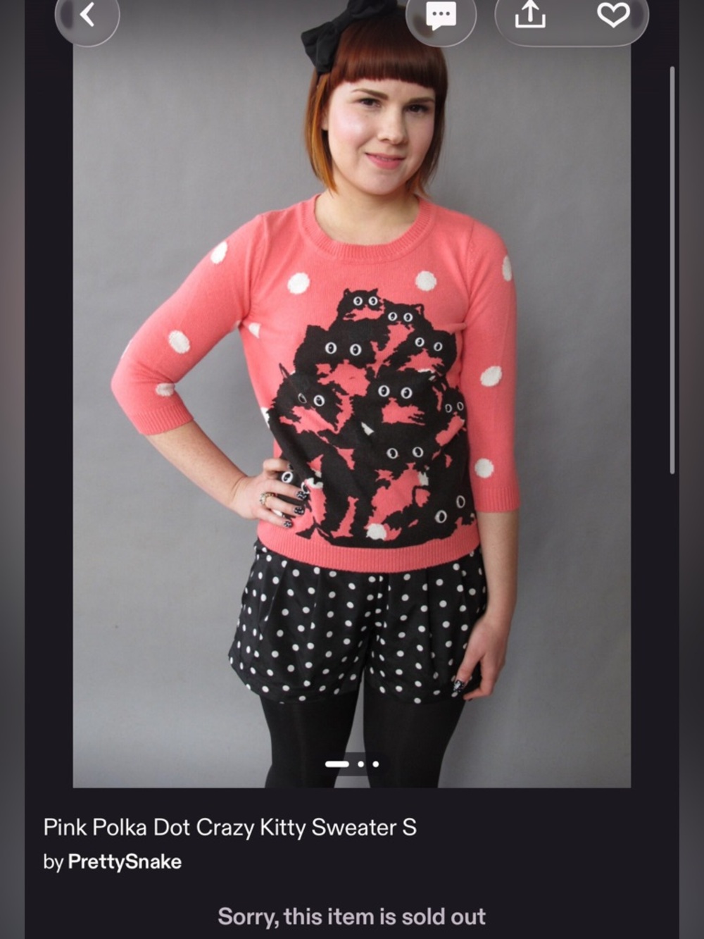 Pretty Snake Pink Polka Dot Crazy Kitty Sweater S